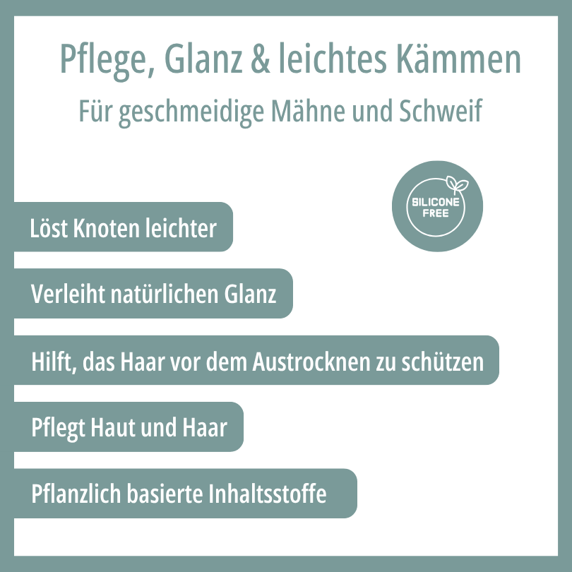 uickBrush für geschmeidige Mähne und Schweif: löst Knoten leichter, verleiht natürlichen Glanz, schützt vor Austrocknen, silikonfrei