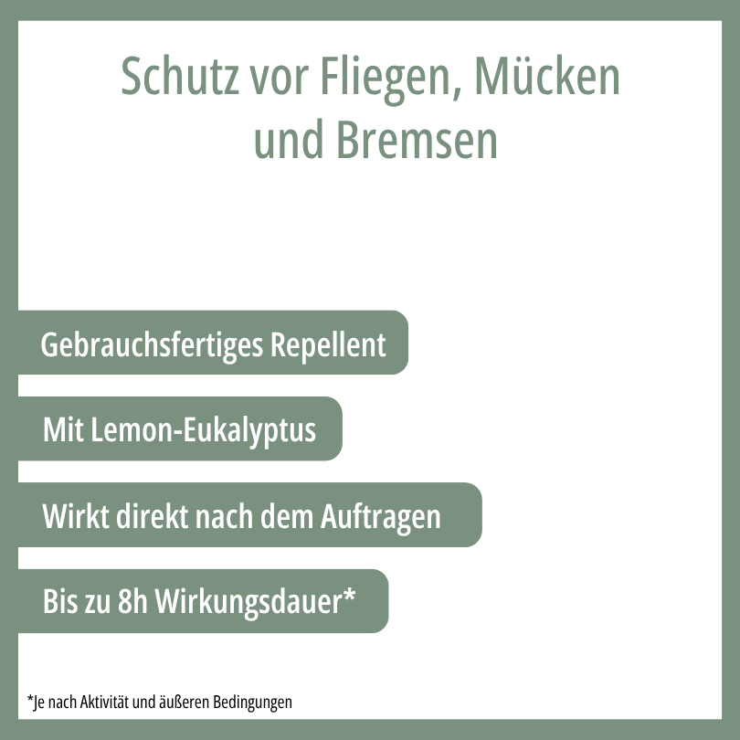 FlyBlocker Repellent für Pferde: gebrauchsfertig, mit Lemon-Eukalyptus, wirkt direkt nach dem Auftragen, bis zu 8 Stunden Wirkungsdauer