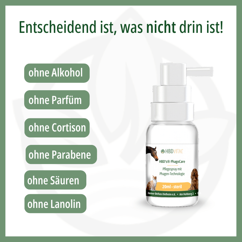 HBD’s® PhagoCare Pflegespray ohne Alkohol, ohne Parfüm, ohne Cortison, ohne Parabene, ohne Säuren und ohne Lanolin