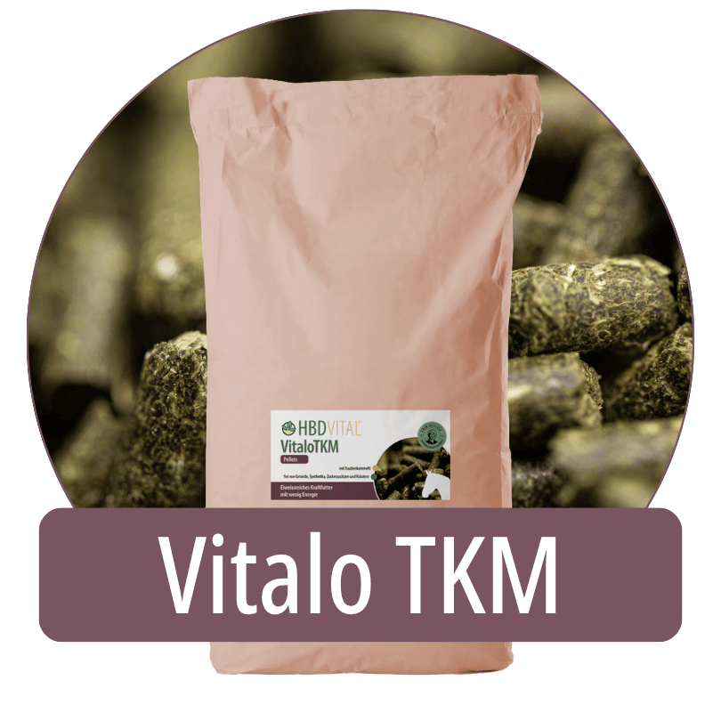 HBD Vital® Vitalo TKM Pellets mit Traubenkernmehl: eiweißreiches Kraftfutter mit wenig Energie, frei von Getreide, Synthetika, Zuckerzusätzen und Kräutern.