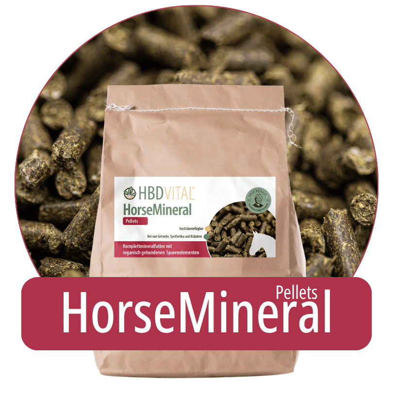 Produktverpackung HBD Vital® HorseMineral Pellets, Mineralfuttermittel für Pferde mit organisch gebundenen Spurenelementen