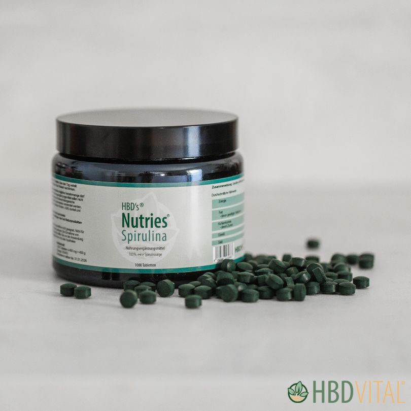 Produktbild von HBD’s Nutries Spirulina, Nahrungsergänzung mit Spirulina-Tabletten