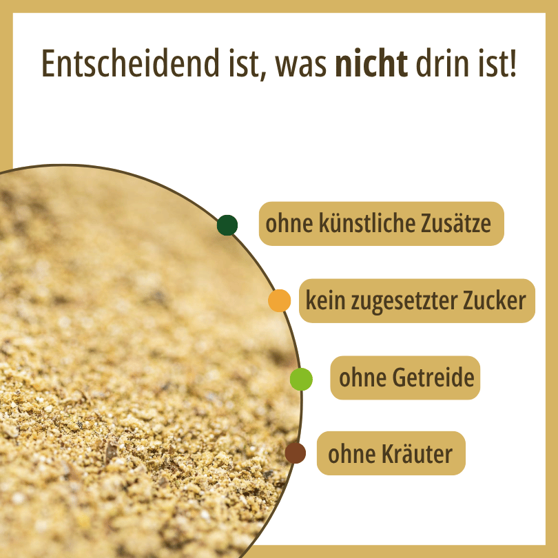 Nahaufnahme des HBD Vital® DigestoCure Pulvers, ohne künstliche Zusätze, ohne zugesetzten Zucker, ohne Getreide, ohne Kräuter