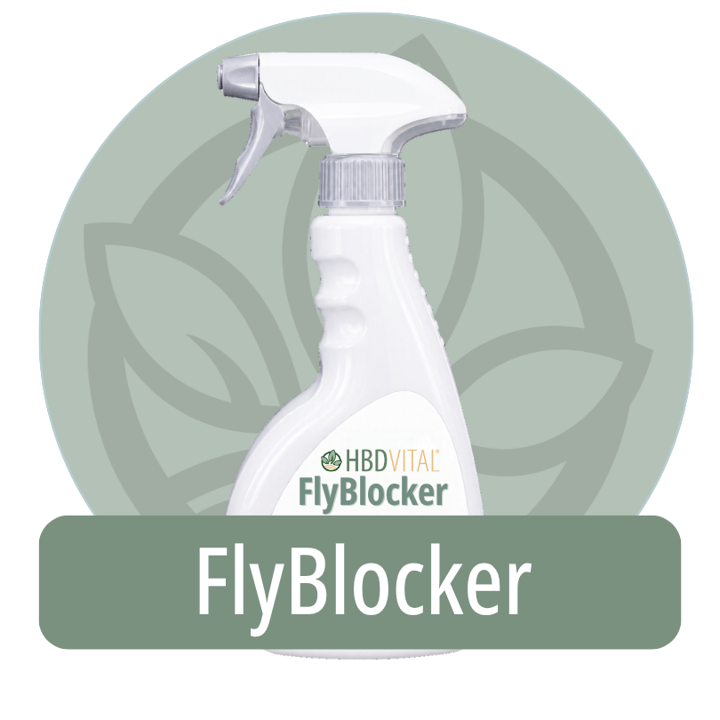 HBD Vital® FlyBlocker Sprühflasche, pflanzlich basiertes Abwehrspray gegen Fliegen, Mücken und Bremsen beim Pferd