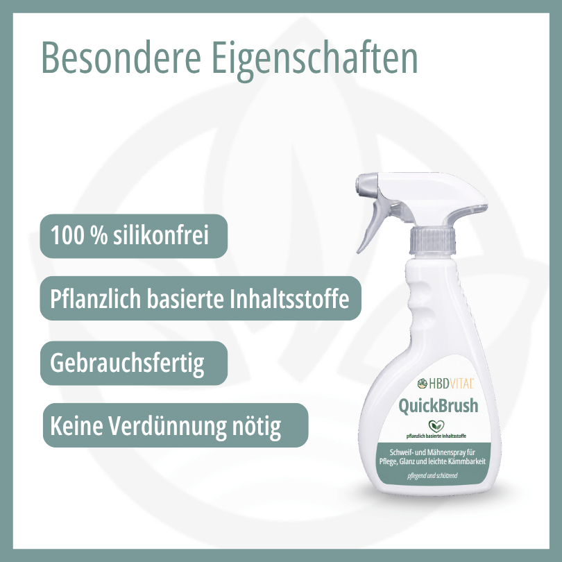 HBD Vital® QuickBrush Mähnenspray für Pferde: 100 % silikonfrei, pflanzlich basierte Inhaltsstoffe, gebrauchsfertig, keine Verdünnung nötig