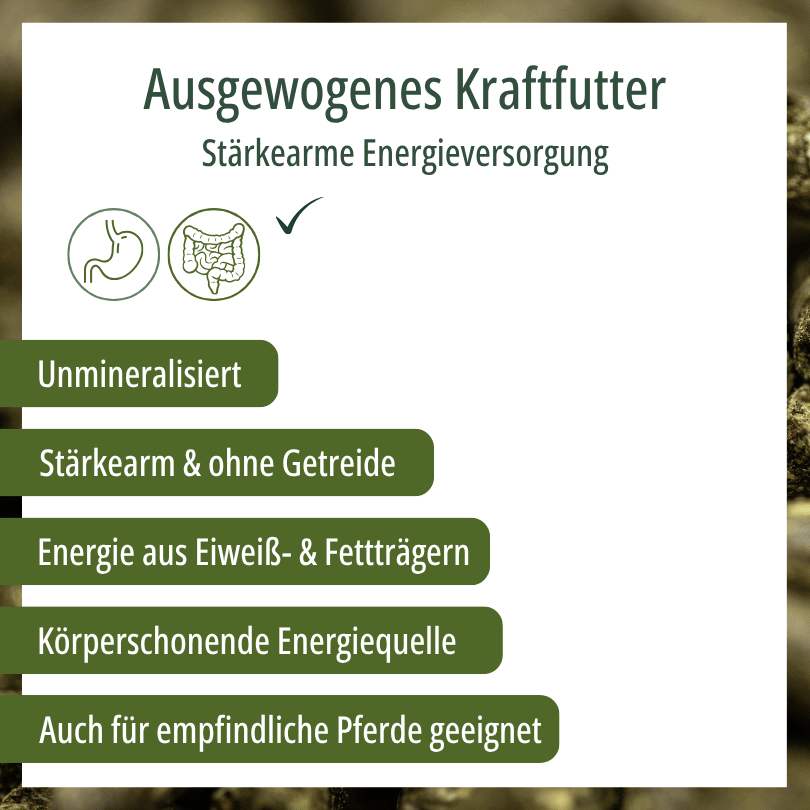 HBD Vital® Vitalo Reis: ausgewogenes Kraftfutter mit stärkearmer Energieversorgung, unmineralisiert, stärkearm und ohne Getreide, mit Energie aus Eiweiß- und Fettträgern, körperschonend und auch für empfindliche Pferde geeignet.