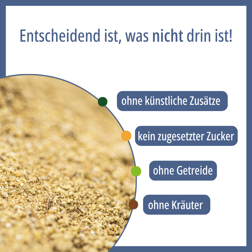Nahaufnahme des HBD Vital® HoofCure Pulvers, ohne künstliche Zusätze, ohne zugesetzten Zucker, ohne Getreide, ohne Kräuter