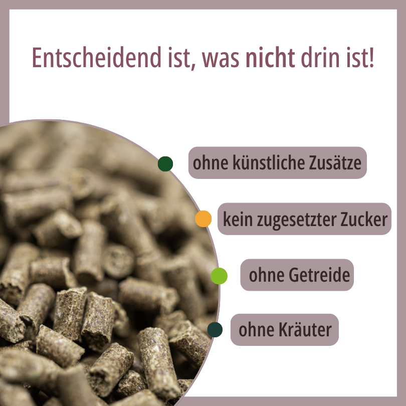 Nahaufnahme der HBD Vital® HorseMineral SelenLight Pellets, ohne künstliche Zusätze, ohne zugesetzten Zucker, ohne Getreide, ohne Kräuter