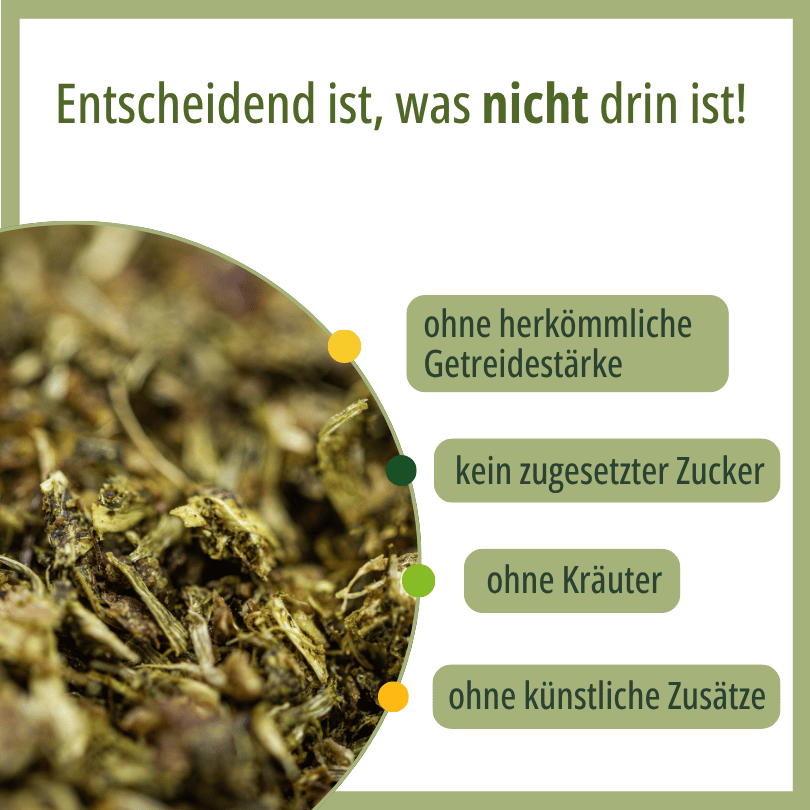 Grafik zu HBD Vital® EquiGlyk: ohne herkömmliche Getreidestärke, kein zugesetzter Zucker, ohne Kräuter, ohne künstliche Zusätze