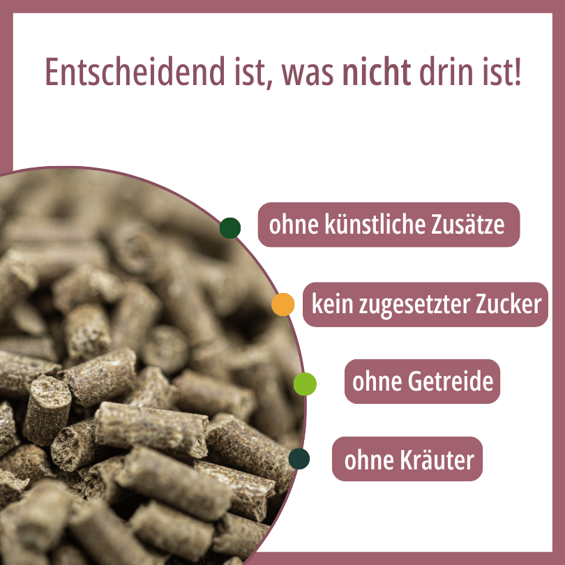 Nahaufnahme der HBD Vital® HorseMineral MBAfrei Pellets, ohne künstliche Zusätze, ohne zugesetzten Zucker, ohne Getreide, ohne Kräuter