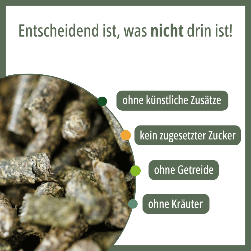 Nahaufnahme der HBD Vital® MyoVit LuzerneCobs, ohne künstliche Zusätze, ohne zugesetzten Zucker, ohne Getreide, ohne Kräuter