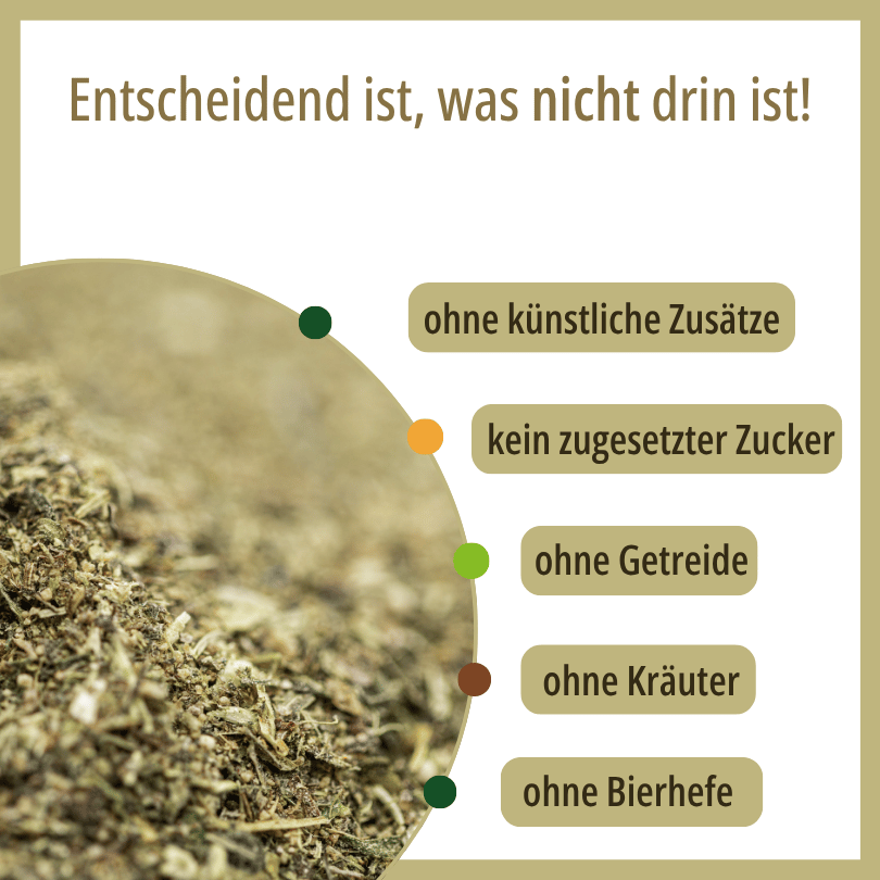 Nahaufnahme des HBD Vital® DigestoVit® Pulvers ohne Bierhefe, ohne künstliche Zusätze, ohne zugesetzten Zucker, ohne Getreide, ohne Kräuter