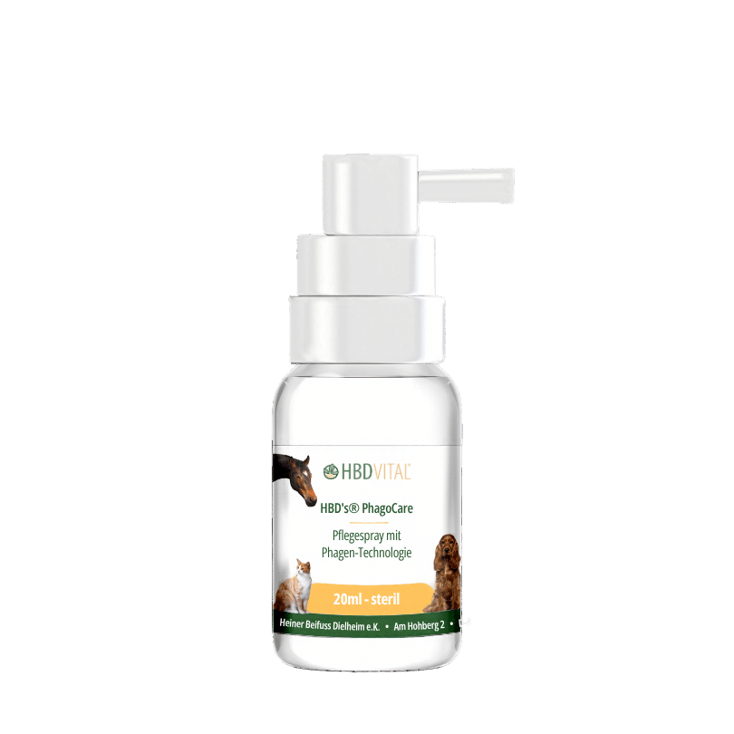 HBD’s® PhagoCare 20 ml steril Sprühflasche, Pflegespray mit Phagen-Technologie für Pferd, Hund und Katze