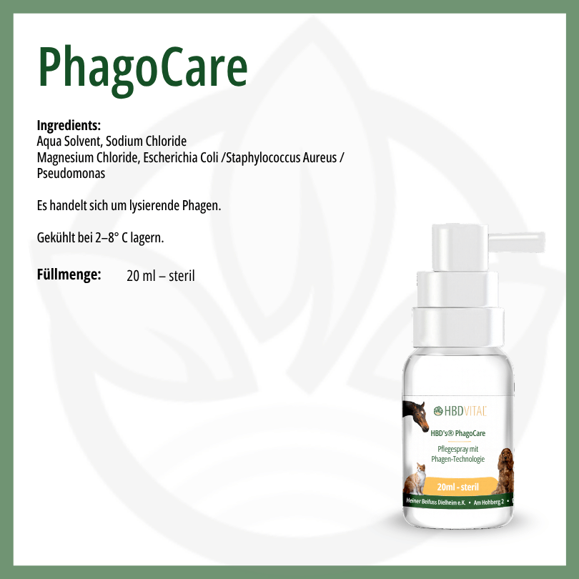 PhagoCare 20 ml steril Produktinformation: Inhaltsstoffe mit lysierenden Phagen, Lagerung gekühlt bei 2–8 °C