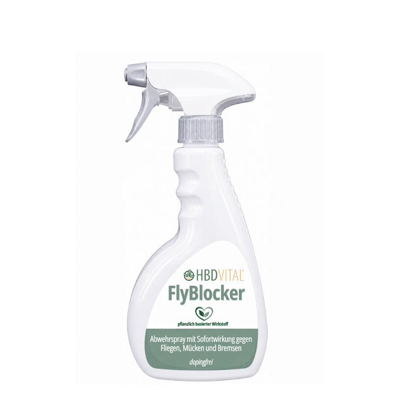 HBD Vital® FlyBlocker 500 ml Sprühflasche, Abwehrspray mit Sofortwirkung gegen Fliegen, Mücken und Bremsen, pflanzlich basierter Wirkstoff, dopingfrei