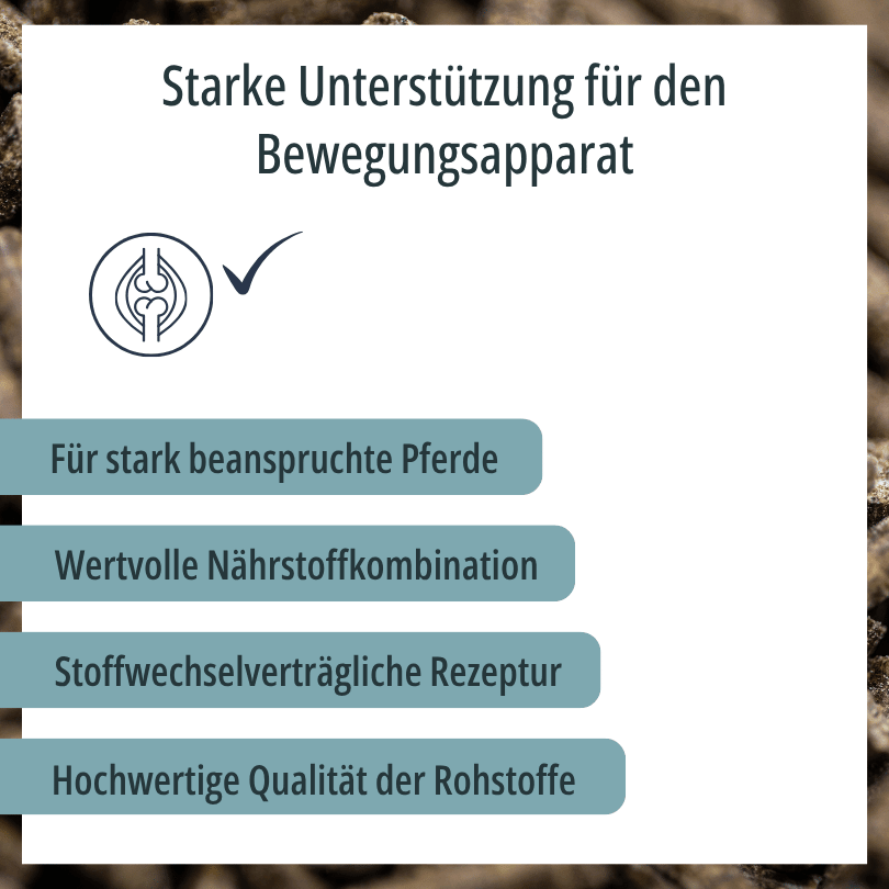 Grafik zu HBD Vital® MoveVital: für stark beanspruchte Pferde, wertvolle Nährstoffkombination, stoffwechselverträgliche Rezeptur, hochwertige Qualität der Rohstoffe