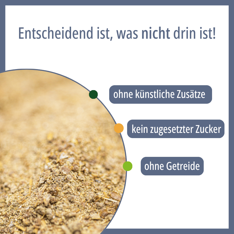 Nahaufnahme des HBD Vital® HeparMin® A/F Pulvers, ohne künstliche Zusätze, ohne zugesetzten Zucker, ohne Getreide