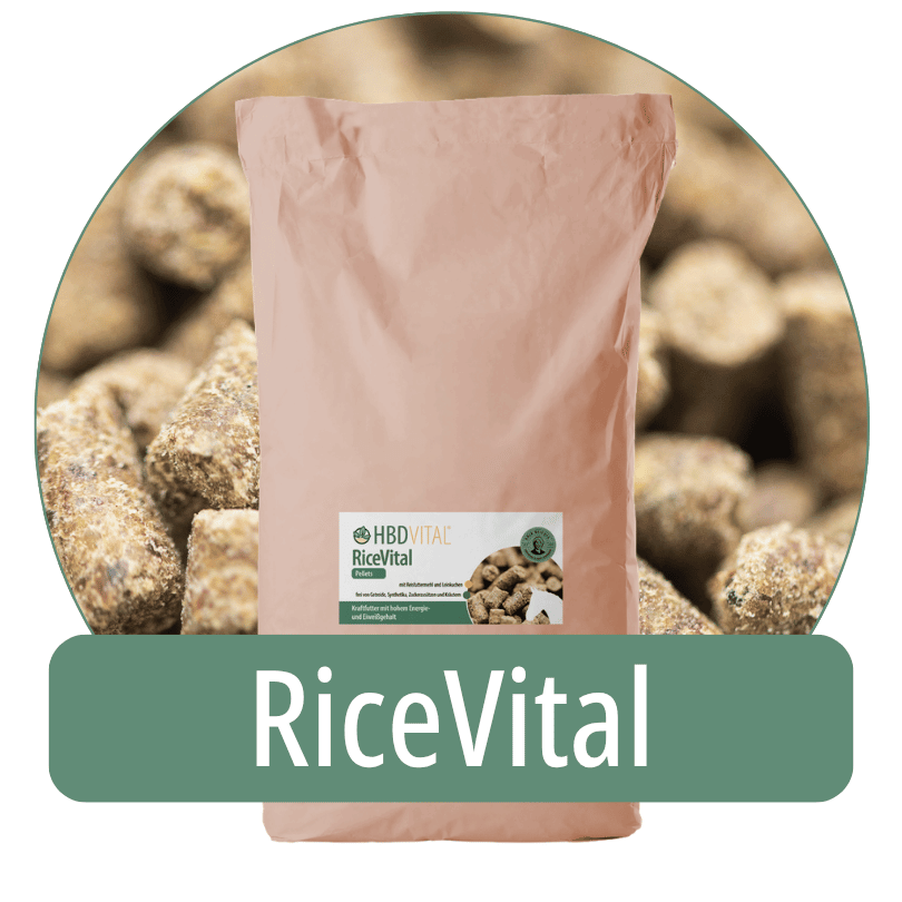 HBD Vital® RiceVital Pellets für Pferde mit Reisfuttermehl und Leinkuchen: Kraftfutter mit hohem Energie- und Eiweißgehalt, frei von Getreide, Synthetika, Zuckerzusätzen und Kräutern