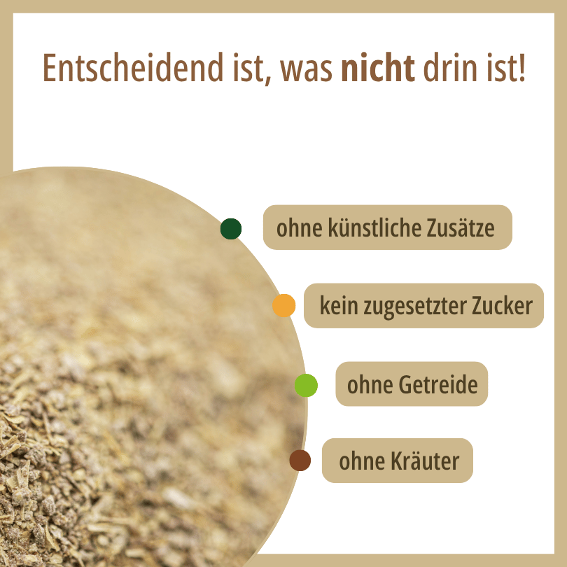 Nahaufnahme des HBD Vital® DigestoVit® Dog Pulvers, ohne künstliche Zusätze, ohne zugesetzten Zucker, ohne Getreide, ohne Kräuter