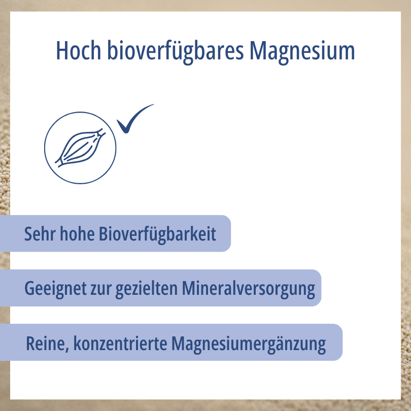 Grafik zu HBD Vital® MagnoFum: sehr hohe Bioverfügbarkeit, geeignet zur gezielten Mineralversorgung, reine und konzentrierte Magnesiumergänzung